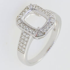 Sterling Silver Semi Mount Halo Ring Setting with White Topaz, Cushion 9x7mm, elegant design, ready for custom gemstone.