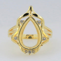 Sterling Silver Semi Mount Ring Setting with White Topaz Accent, Pear Shape, Customizable Sizes, Made to Order