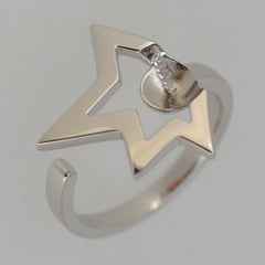 Sterling Silver semi mount star ring setting featuring a round stone holder, perfect for customizable jewelry.