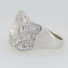 Sterling Silver Semi Mount Ring Setting with Baguette Design and Round Pearl Holder, elegant jewelry piece.