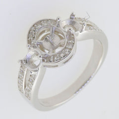 Sterling Silver Semi Mount Ring Setting for 7x7mm Pearl and 3 White Topaz Stones, elegant design, custom size available.