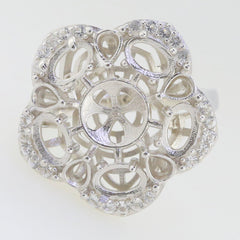Sterling Silver Semi Mount Ring Setting with intricate floral design, ready for customization with gemstones.