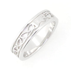 Sterling Silver Claddagh Ring with Celtic Knot design, handmade to order in various sizes, perfect for special occasions.