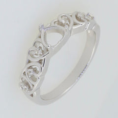 Sterling Silver Semi Mount Ring Setting with intricate heart design for Moissanite engagement ring.