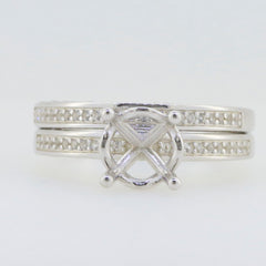 Sterling silver semi mount ring setting with round 8x8mm for engagement, featuring D color VVS moissanite accents.
