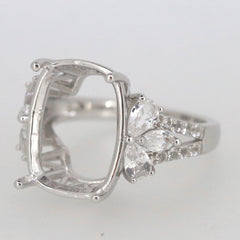 Sterling Silver Semi Mount Ring Setting for 16x12mm White Topaz, customizable size, made to order, elegant and stylish design.