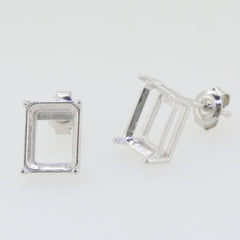 Sterling silver semi mount earrings setting for emerald 10x8mm stud, customizable and made to order.