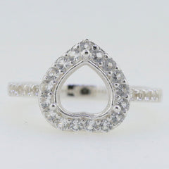 Sterling Silver Semi Mount Heart Ring Setting with White Topaz, customizable and made to order.