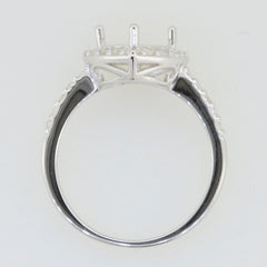 Sterling silver semi mount ring setting with halo design for 8x8mm gemstone, featuring white topaz accents.
