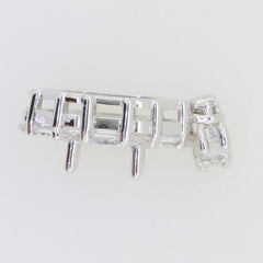 Sterling silver semi mount pendant setting featuring an oval 7x5mm stone and baguette halo design.