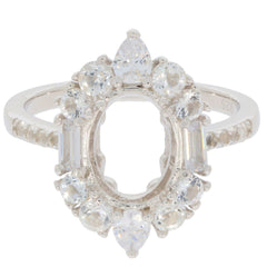 Sterling silver semi mount ring setting with white topaz halo for 10x8mm gem, customizable and made to order.