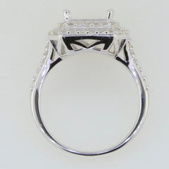 Sterling silver semi mount ring setting featuring double halo design with White Topaz accents.
