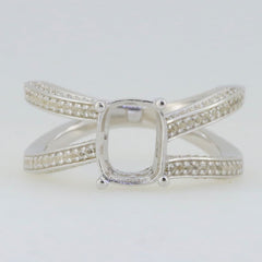 Sterling silver semi mount ring setting with cushion halo design and split shank for 9x7mm white topaz.