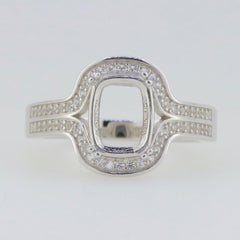 Sterling silver semi mount ring setting with cushion halo and split shank, designed for 9x7mm white topaz.