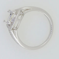 Sterling Silver Semi Mount Ring Setting for Cushion 9x7mm White Topaz with Halo Split Shank, shown from the side.