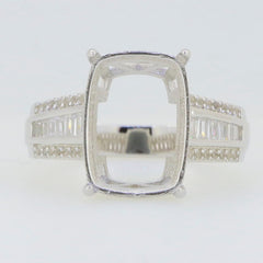 Sterling silver semi mount ring setting 14x10mm with baguette accents, designed for White Topaz gemstones.