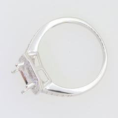 Sterling silver semi mount ring setting with cushion halo, designed for 9x7mm stone, featuring white topaz accents.