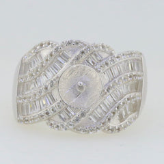 Sterling silver semi mount ring setting with baguette diamonds ready for pearl round stone 10x10mm.