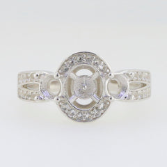 Sterling silver semi mount ring setting for 7x7mm pearl and 3 white topaz stones, elegant design.