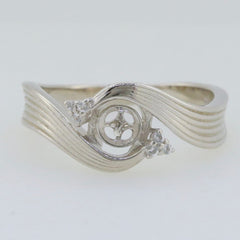 Sterling Silver Semi Mount Ring Setting with round 6x6mm pearl accent and white topaz details in a wavy design.