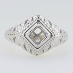 Sterling Silver Semi Mount Ring Setting in Art Deco style with Asscher SQ 5x5mm center setting