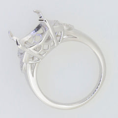 Sterling Silver semi mount ring setting with detailed band design, suitable for oval gemstones.