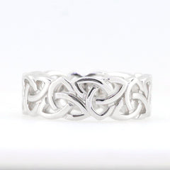 Sterling Silver Infinity Celtic Knot Band Ring, handcrafted, customizable sizes, elegant wedding engagement ring.