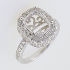 Sterling silver semi mount ring setting with cushion halo for 10x8mm gemstone, D color moissanite accents.