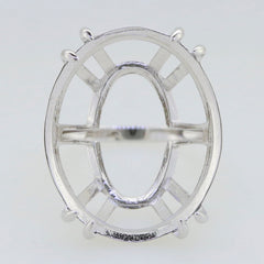 Sterling Silver Semi Mount Ring Setting for Oval Gemstones, featuring a sleek design for custom stones like White Topaz.