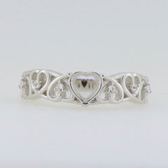 Sterling Silver Semi Mount Ring Setting with Heart Design for Moissanite Engagement Ring