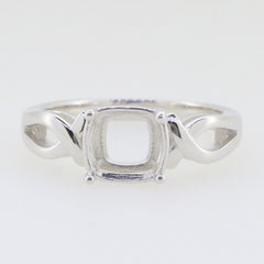 Sterling Silver Semi Mount Ring Setting with Cushion CU 8x8 and Cross Shank, custom made to order.