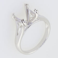 Sterling silver semi mount ring setting with round solitaire split shank design, 11x11mm stone size.
