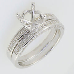 Sterling Silver Semi Mount Ring Setting with a crown design, featuring round D color VVS moissanite accents.