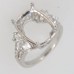 Sterling Silver Semi Mount Ring Setting showing 16x12mm space for White Topaz, customizable and handcrafted.