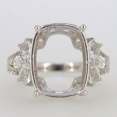 Sterling silver semi mount ring setting with white topaz accents, ideal for custom stone placement, made to order.