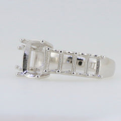 Sterling Silver Semi Mount Ring Setting for Cushion 9x7mm, featuring 7 stone placements, made to order.
