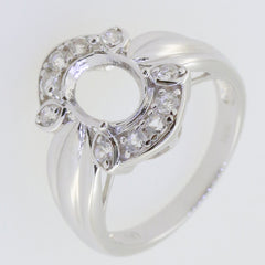 Sterling silver semi mount ring setting with moissanite accents for 9x7mm oval gemstone, customizable and made to order.