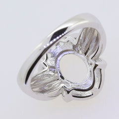 Sterling Silver Semi Mount Ring Setting for Oval 9x7mm with Halo and Moissanite Accent