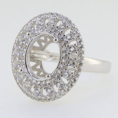 Sterling Silver Semi Mount Ring Setting with Oval Halo for White Topaz, custom made, illustration purpose only.