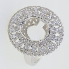 Sterling Silver Semi Mount Ring Setting with Triple Halo design for Oval gemstone, featuring White Topaz stone accents.