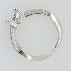 Sterling silver semi mount ring setting with a cushion cut halo and split shank design for 9x7mm white topaz.