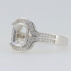 Sterling silver semi mount ring setting with cushion halo and split shank for 9x7mm white topaz, made to order.