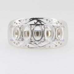 Sterling Silver Semi Mount Ring Setting for Oval Stones, showcasing an elegant design with intricate cutouts.