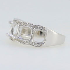 Sterling silver semi mount ring setting with cushion cut design for 6x6mm multi stone. White topaz accents around band.