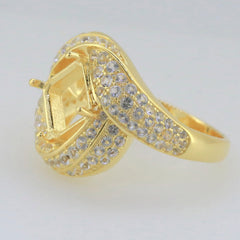 Sterling Silver Semi Mount Ring Setting with Double Halo and White Topaz Accents, Asscher Square 8x8mm.