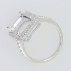 Sterling silver semi mount ring setting with halo design, featuring D color moissanite accents, 12x10mm stone size.