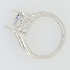 Sterling Silver Semi Mount Ring Setting with Cushion and Baguette Accent, designed for White Topaz gemstones.