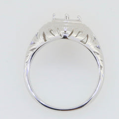 Sterling Silver Semi Mount Ring Setting featuring an Art Deco design, ready for a 5x5mm Asscher cut gemstone.
