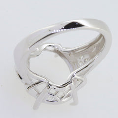 Sterling silver semi mount ring setting with oval halo design for White Topaz gemstones, shown without main stone.