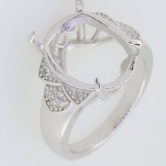 Sterling Silver Semi Mount Ring Setting with Halo White Topaz, designed for an oval gemstone of 16x12mm.